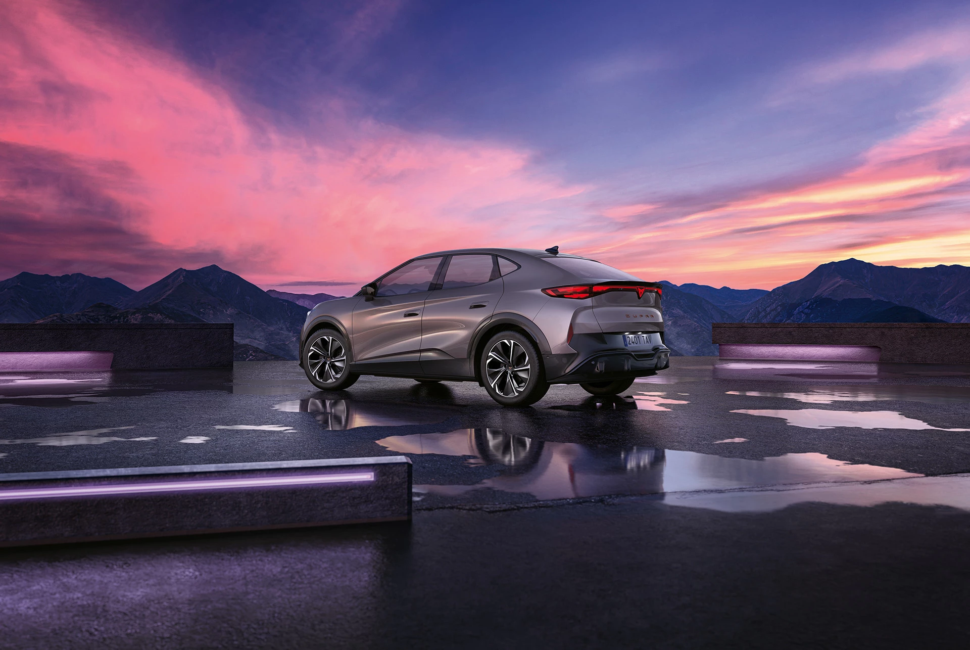 Cupra Tavascan Suv Model Showcased Picturesque Sunset